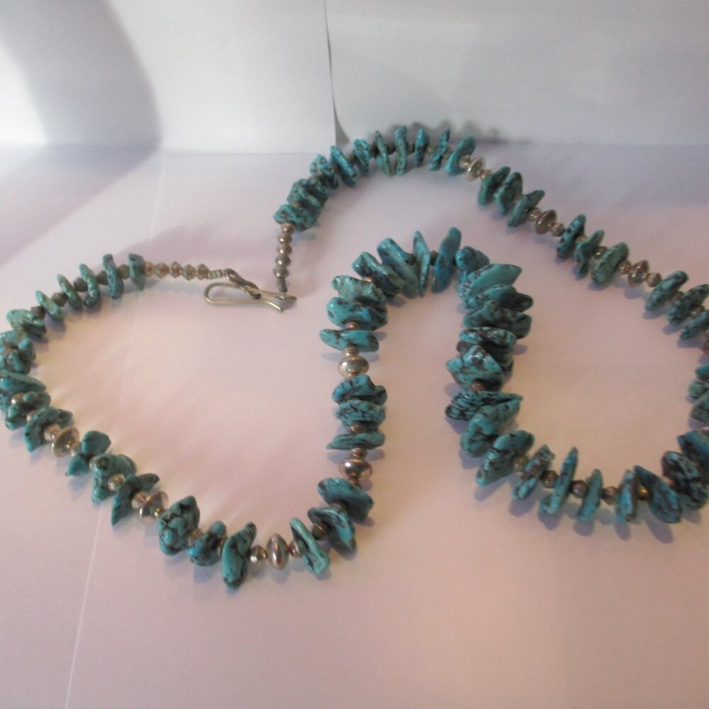 Turquoise Native American Western Handcrafted Sterling Silver 30" Necklace